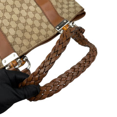 Pre-owned gucci-bamboo-monogram-large-tote-shoulder-bag