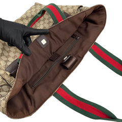 Pre-owned gucci-medium-pocket-tote-gg-canvas-bag-beige-ebony