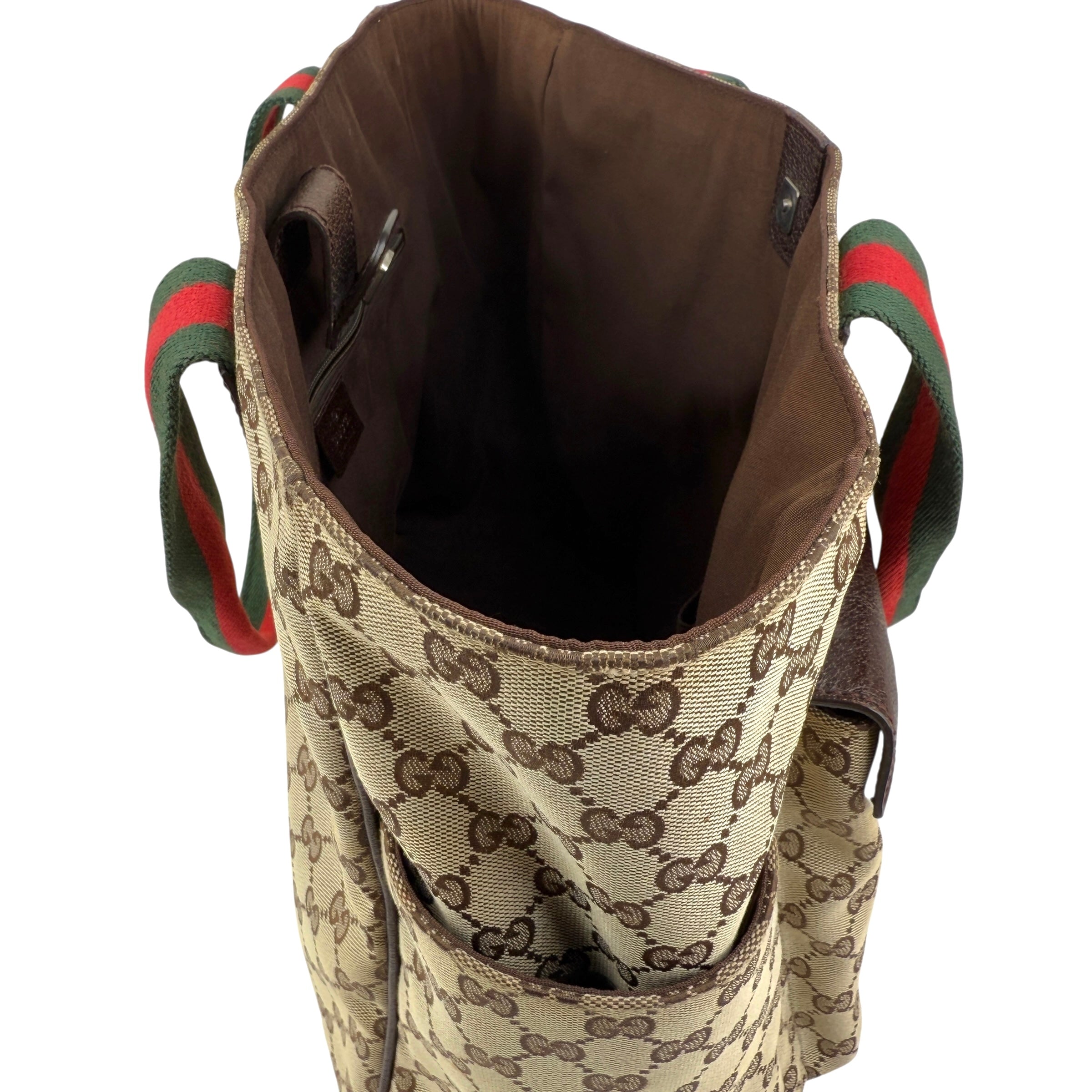 Pre-owned gucci-medium-pocket-tote-gg-canvas-bag-beige-ebony