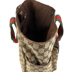 Pre-owned gucci-medium-pocket-tote-gg-canvas-bag-beige-ebony