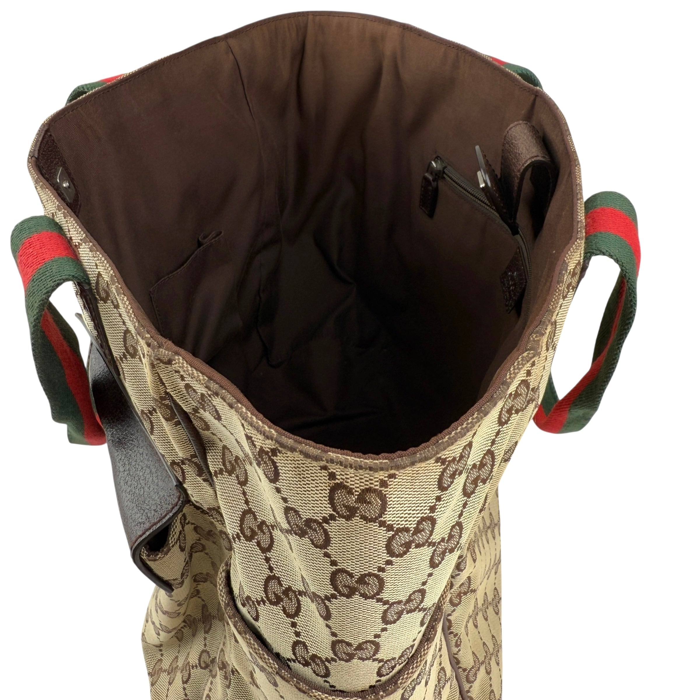 Pre-owned gucci-medium-pocket-tote-gg-canvas-bag-beige-ebony