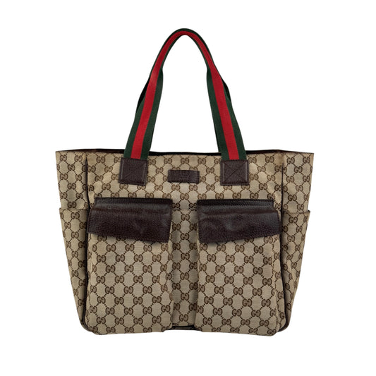 Gucci Beige/Ebony GG Canvas Medium Pocket Tote Bag