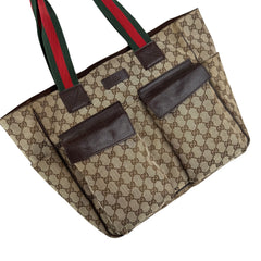 Pre-owned gucci-medium-pocket-tote-gg-canvas-bag-beige-ebony