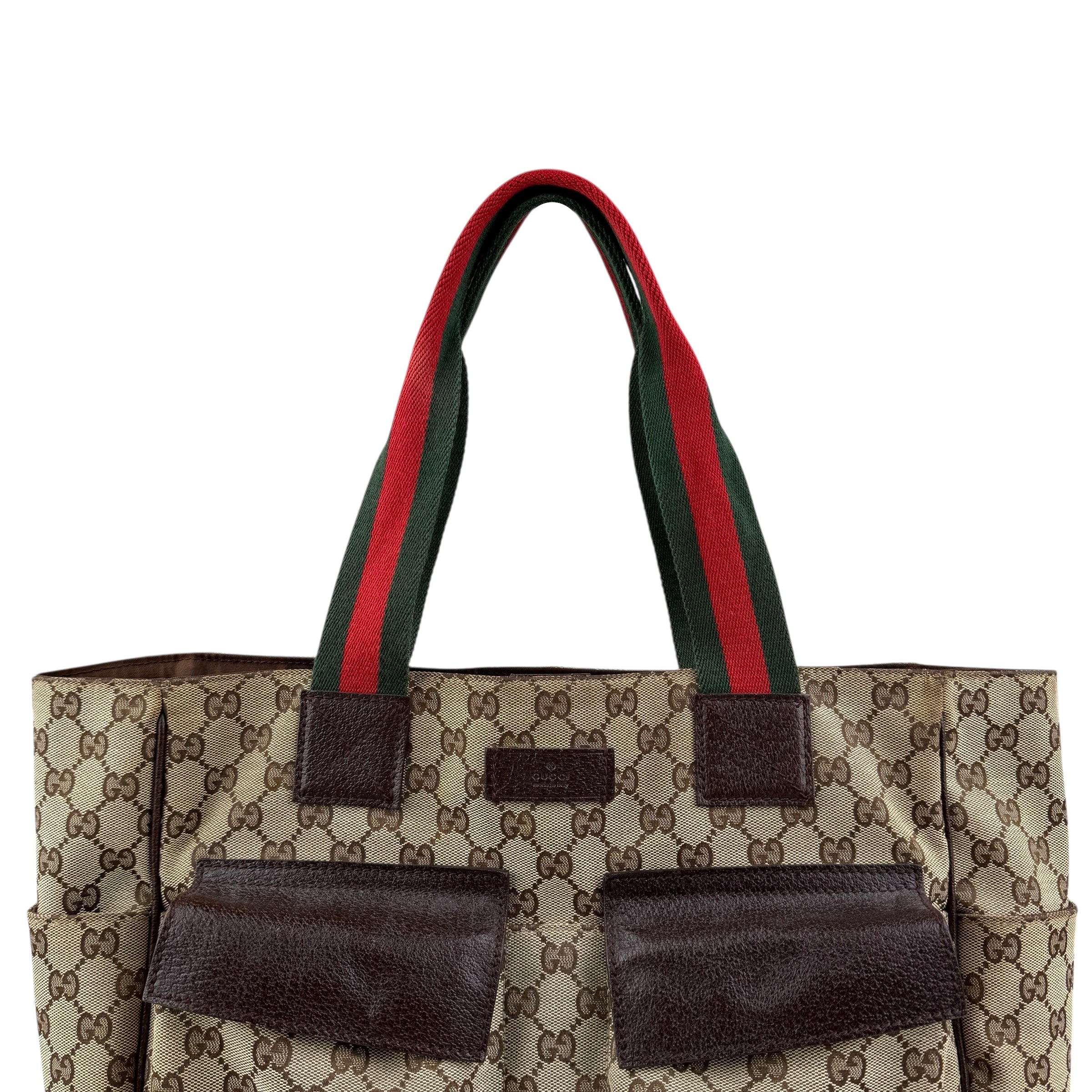 Pre-owned gucci-medium-pocket-tote-gg-canvas-bag-beige-ebony