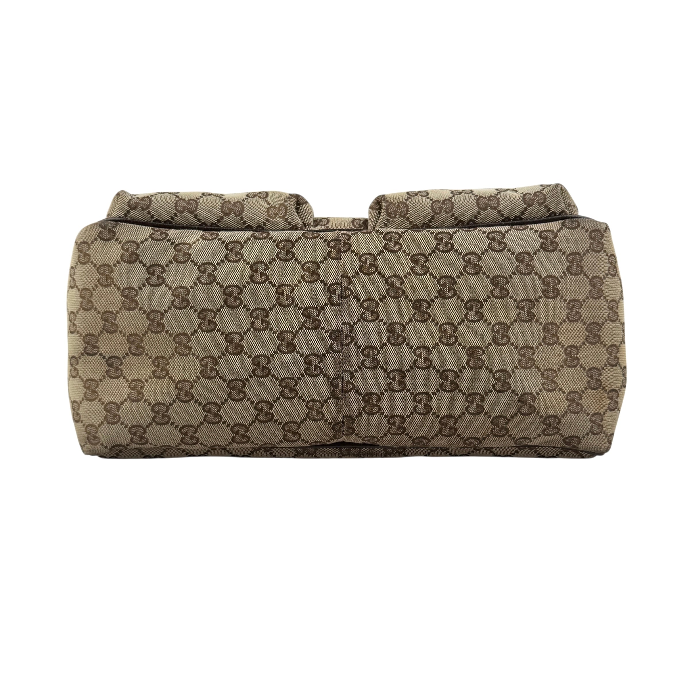 Pre-owned gucci-medium-pocket-tote-gg-canvas-bag-beige-ebony