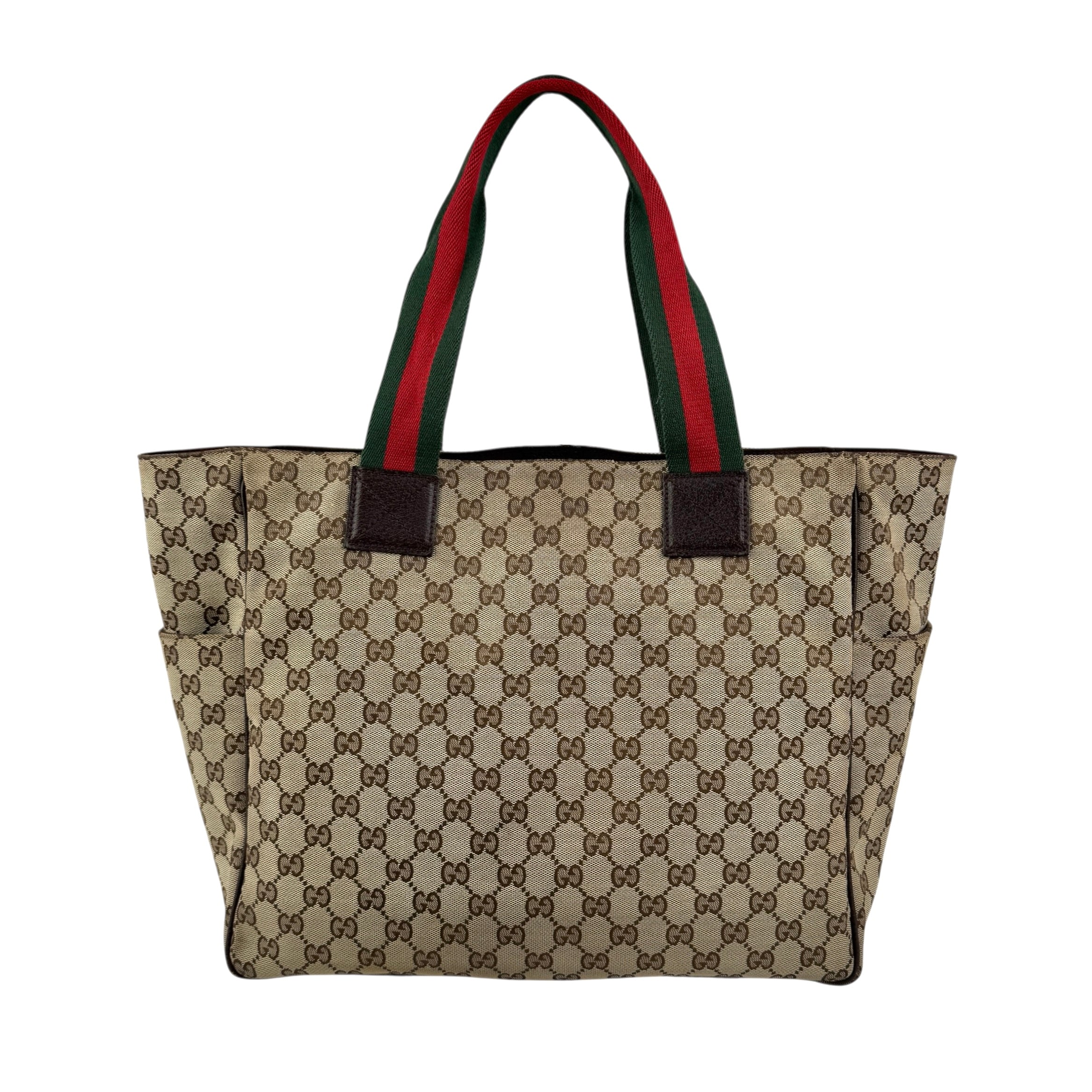 Pre-owned gucci-medium-pocket-tote-gg-canvas-bag-beige-ebony back view