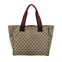 Pre-owned gucci-medium-pocket-tote-gg-canvas-bag-beige-ebony back view