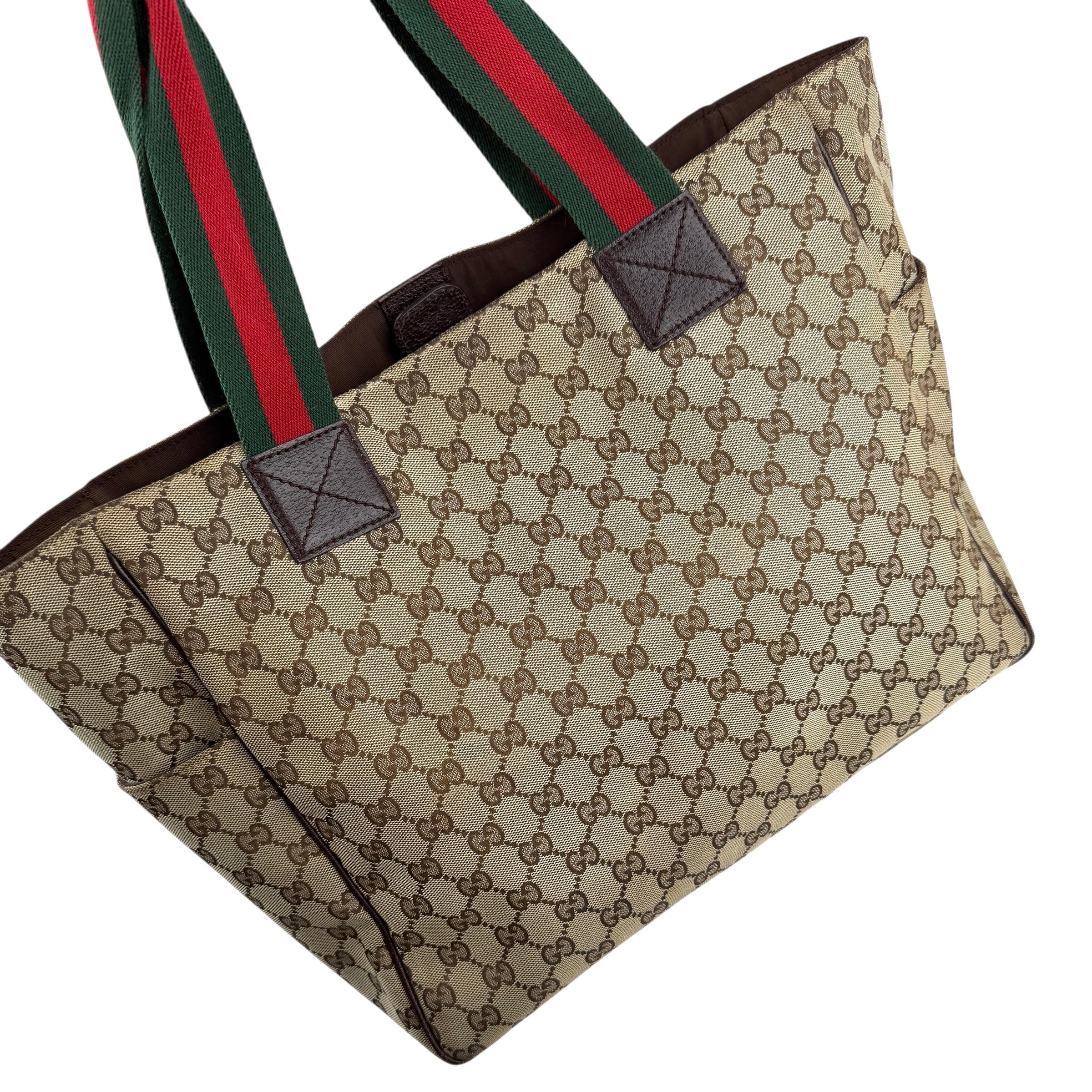 Pre-owned gucci-medium-pocket-tote-gg-canvas-bag-beige-ebony