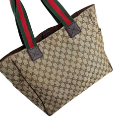 Pre-owned gucci-medium-pocket-tote-gg-canvas-bag-beige-ebony