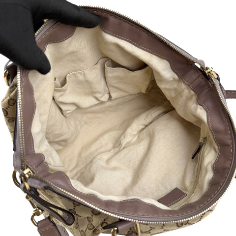 Pre-owned gucci-gg-canvas-sukey-top-handle-handbag-beige-purple