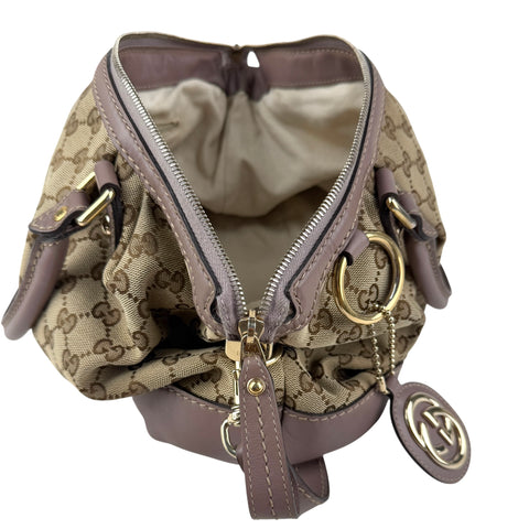 Pre-owned gucci-gg-canvas-sukey-top-handle-handbag-beige-purple