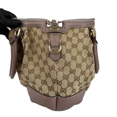 Pre-owned gucci-gg-canvas-sukey-top-handle-handbag-beige-purple