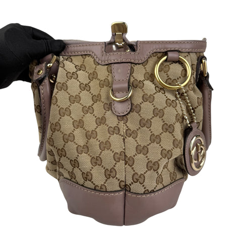 Pre-owned gucci-gg-canvas-sukey-top-handle-handbag-beige-purple