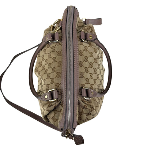 Pre-owned gucci-gg-canvas-sukey-top-handle-handbag-beige-purple