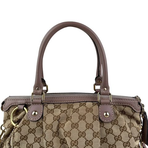 Pre-owned gucci-gg-canvas-sukey-top-handle-handbag-beige-purple