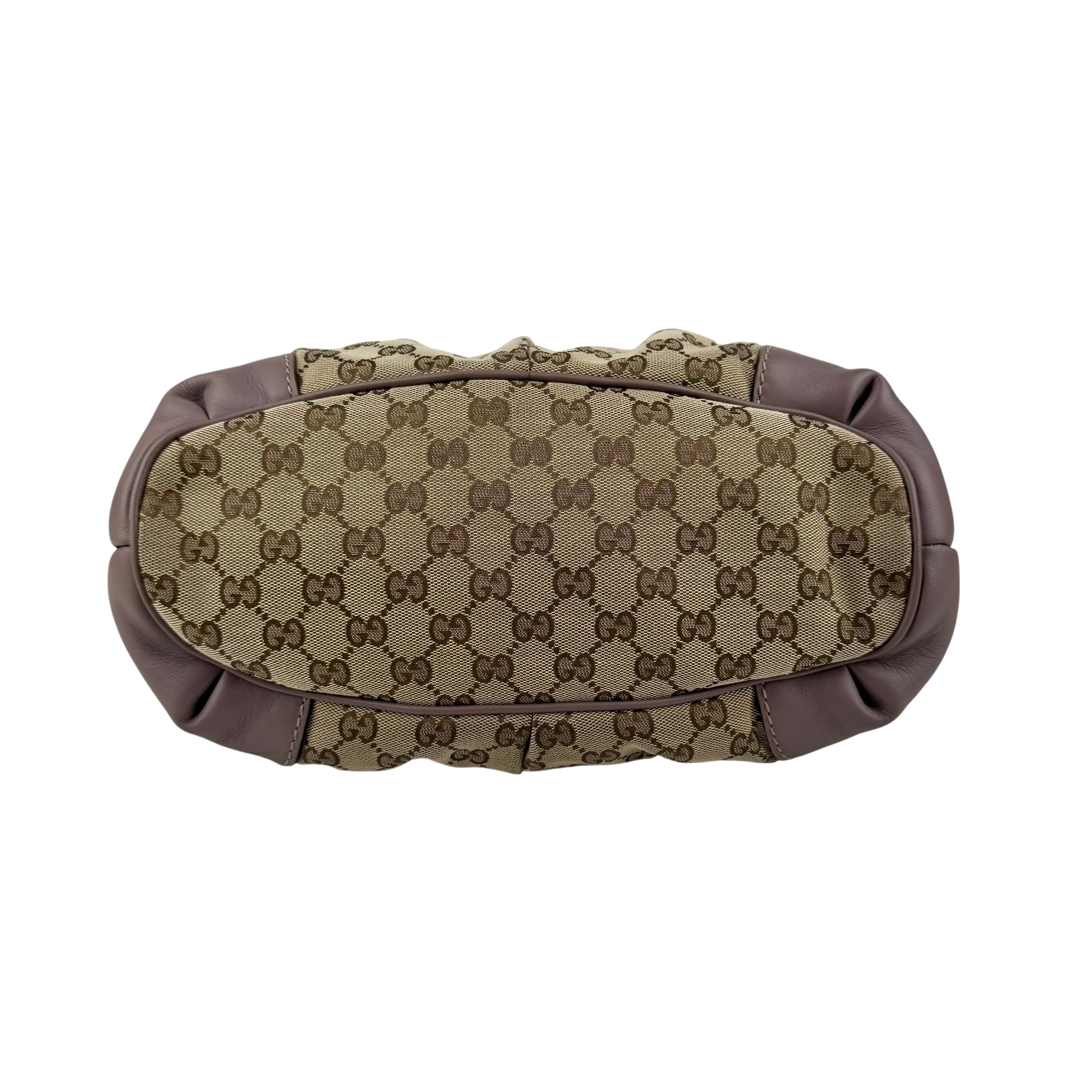 Pre-owned gucci-gg-canvas-sukey-top-handle-handbag-beige-purple