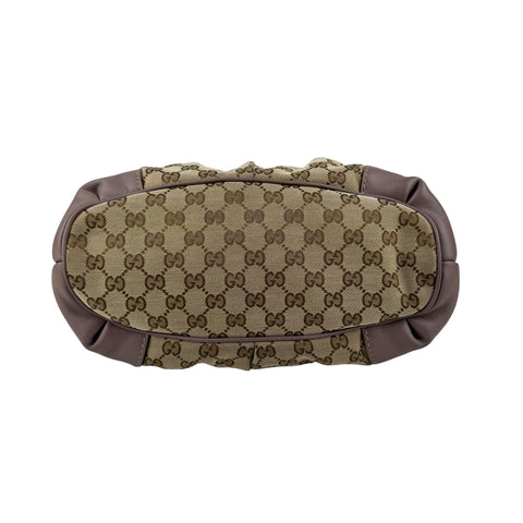 Pre-owned gucci-gg-canvas-sukey-top-handle-handbag-beige-purple