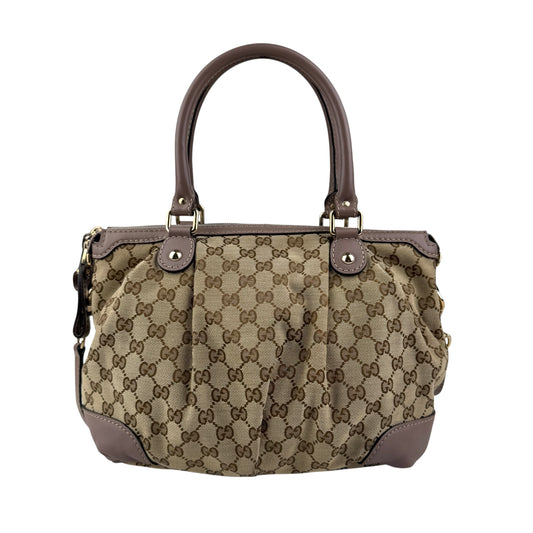 Gucci Beige/Purple GG Canvas Sukey Top Handle Bag