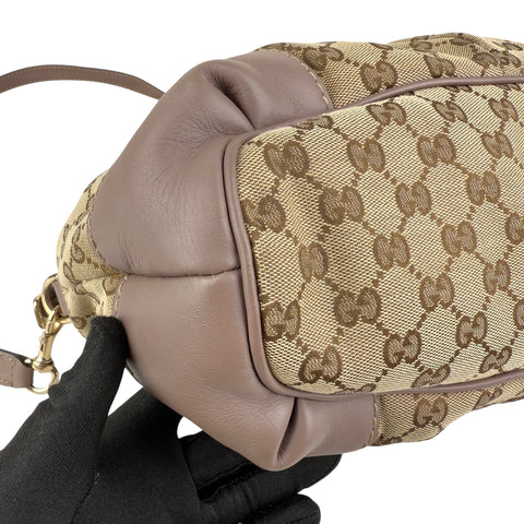 Pre-owned gucci-gg-canvas-sukey-top-handle-handbag-beige-purple
