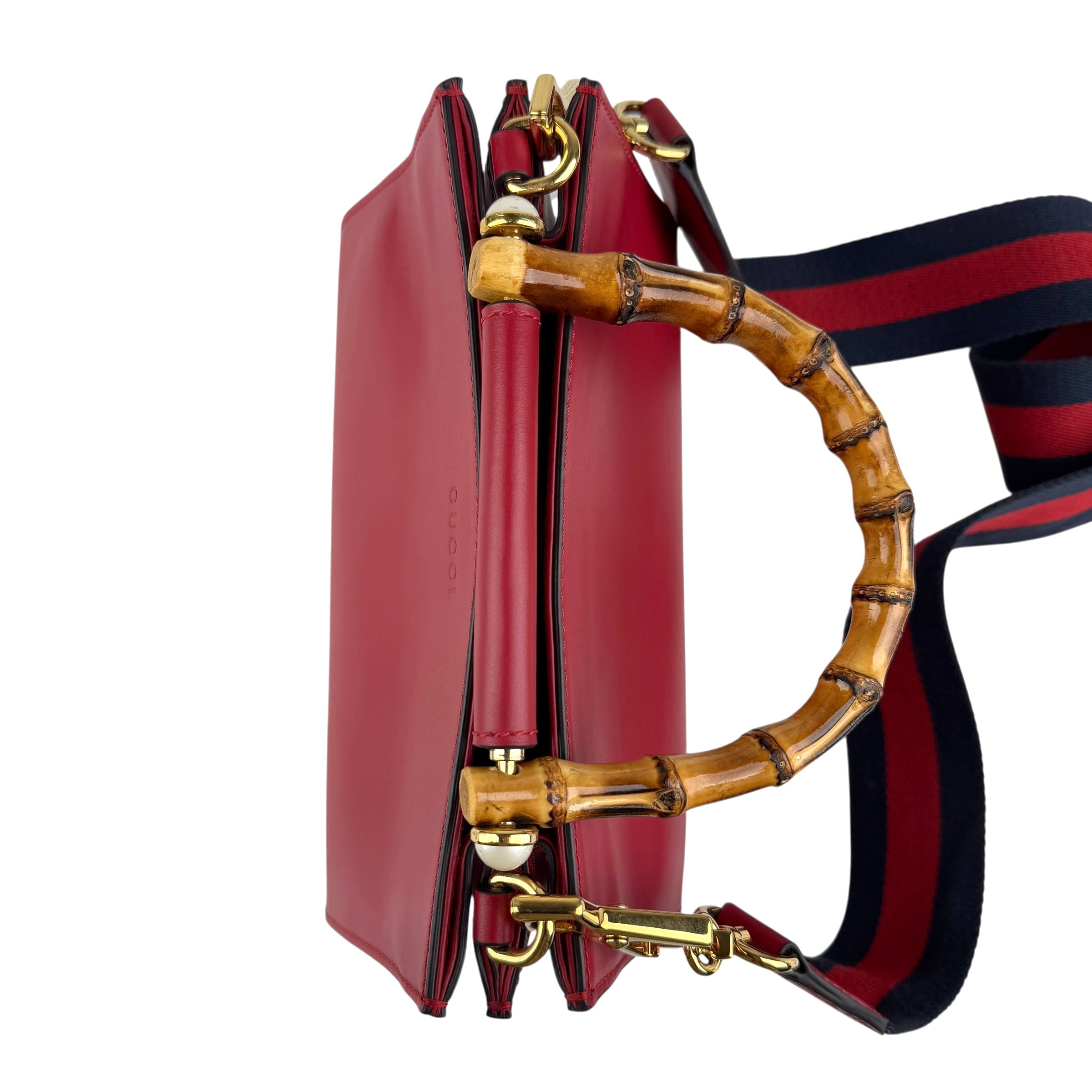 Pre-owned gucci-convertible-bamboo-top-handle-leather-crossbody-bag