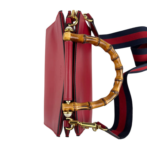 Pre-owned gucci-convertible-bamboo-top-handle-leather-crossbody-bag