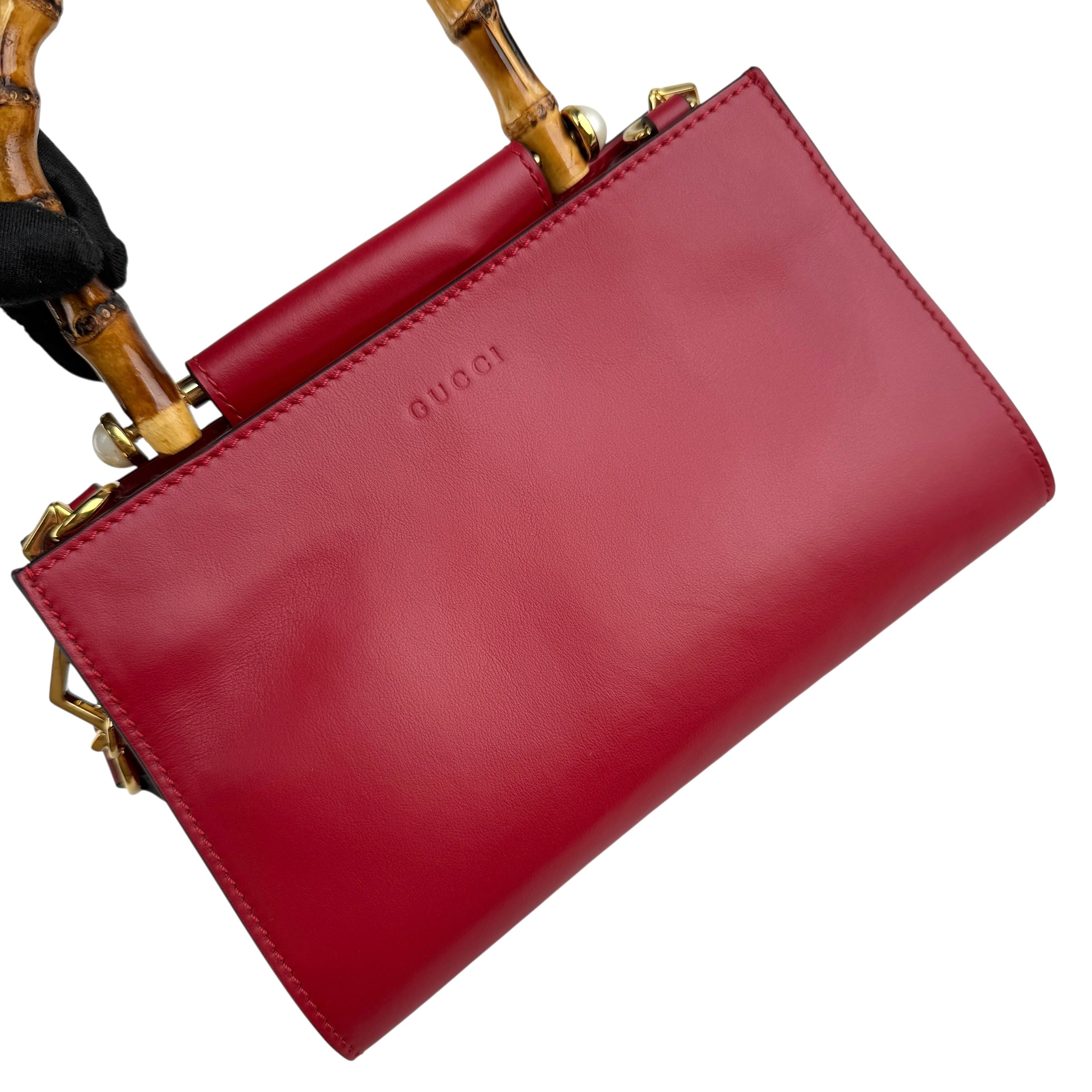 Pre-owned gucci-convertible-bamboo-top-handle-leather-crossbody-bag