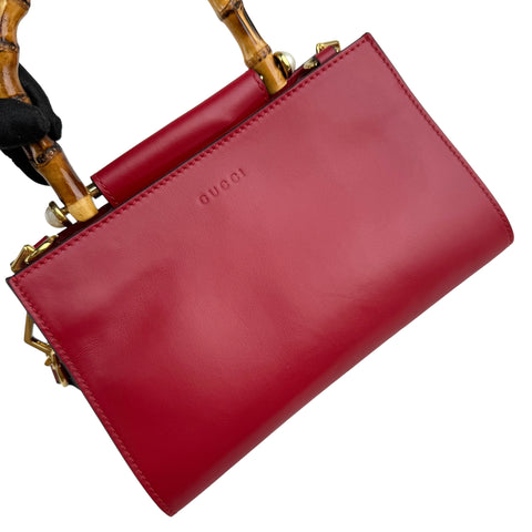 Pre-owned gucci-convertible-bamboo-top-handle-leather-crossbody-bag