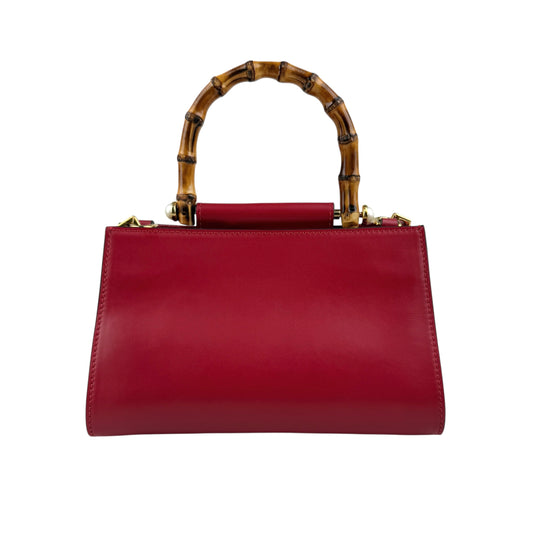 Pre-owned gucci-convertible-bamboo-top-handle-leather-crossbody-bag back view
