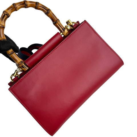 Pre-owned gucci-convertible-bamboo-top-handle-leather-crossbody-bag