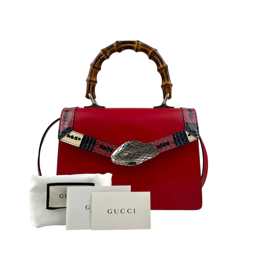 Pre-owned gucci-bamboo-lilith-coral-snake-handbag back view