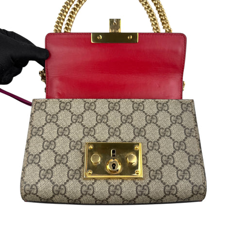 Pre-owned gucci-padlock-gg-supreme-chain-shoulder-bag