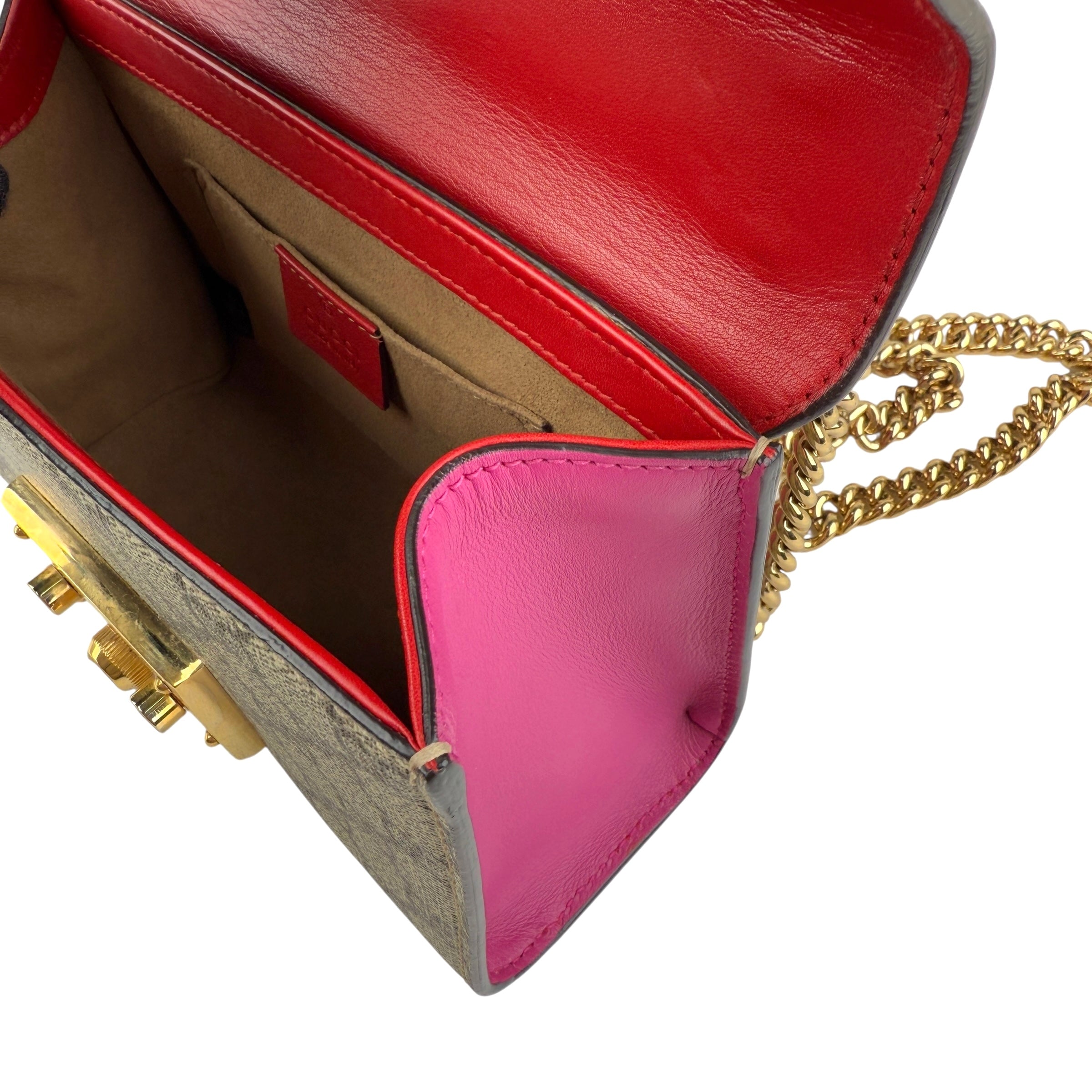 Pre-owned gucci-padlock-gg-supreme-chain-shoulder-bag