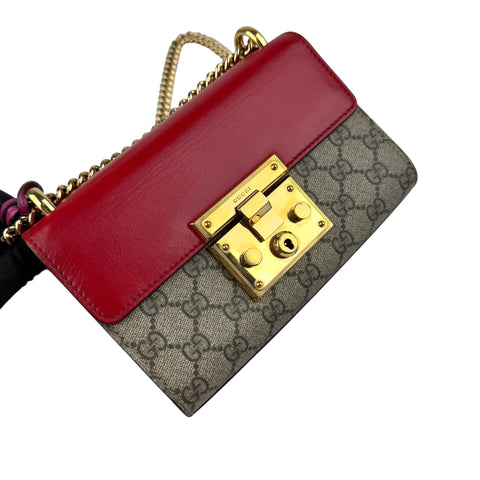 Pre-owned gucci-padlock-gg-supreme-chain-shoulder-bag