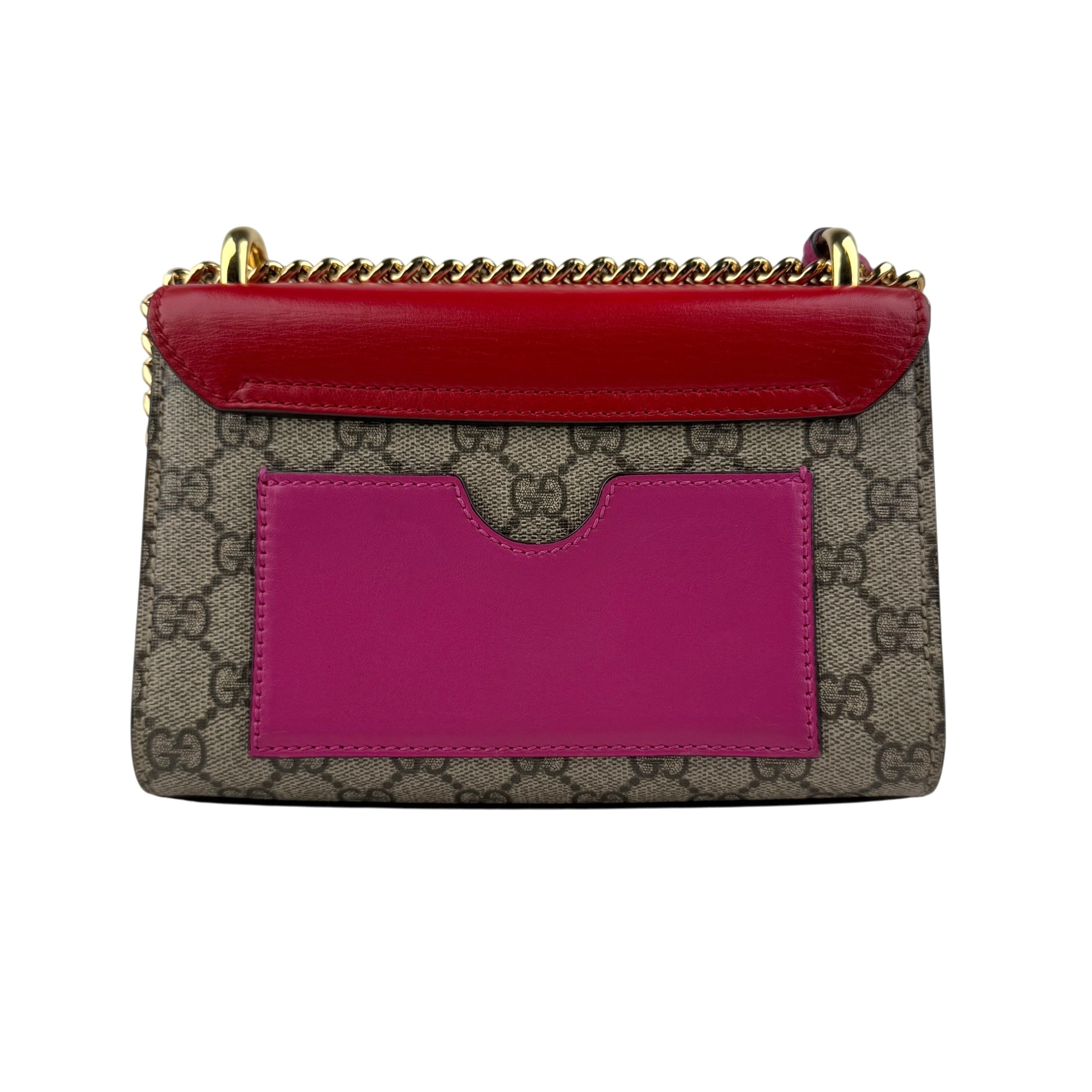 Pre-owned gucci-padlock-gg-supreme-chain-shoulder-bag back view