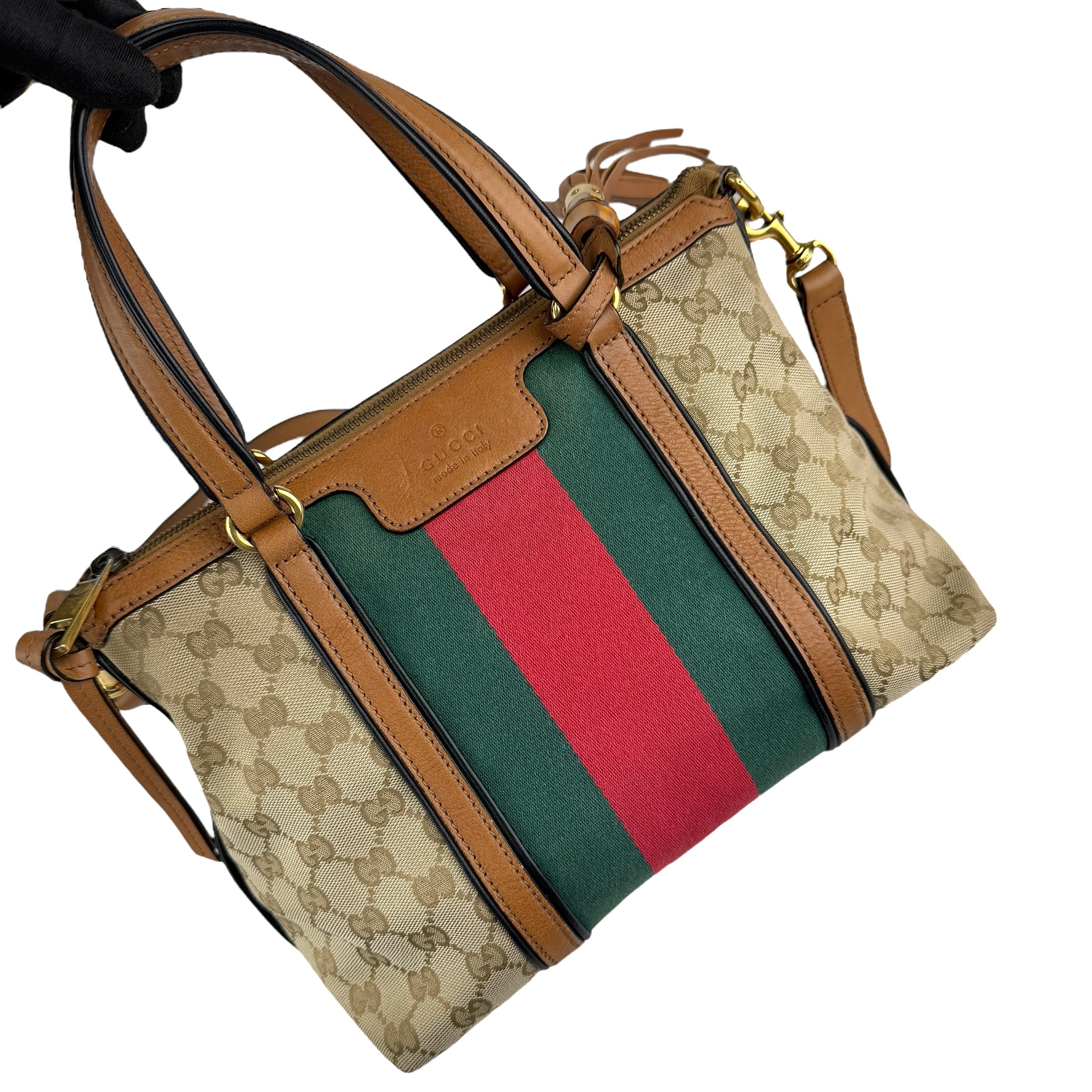 Pre-owned gucci-rania-convertible-top-handle-bag-gg-canvas