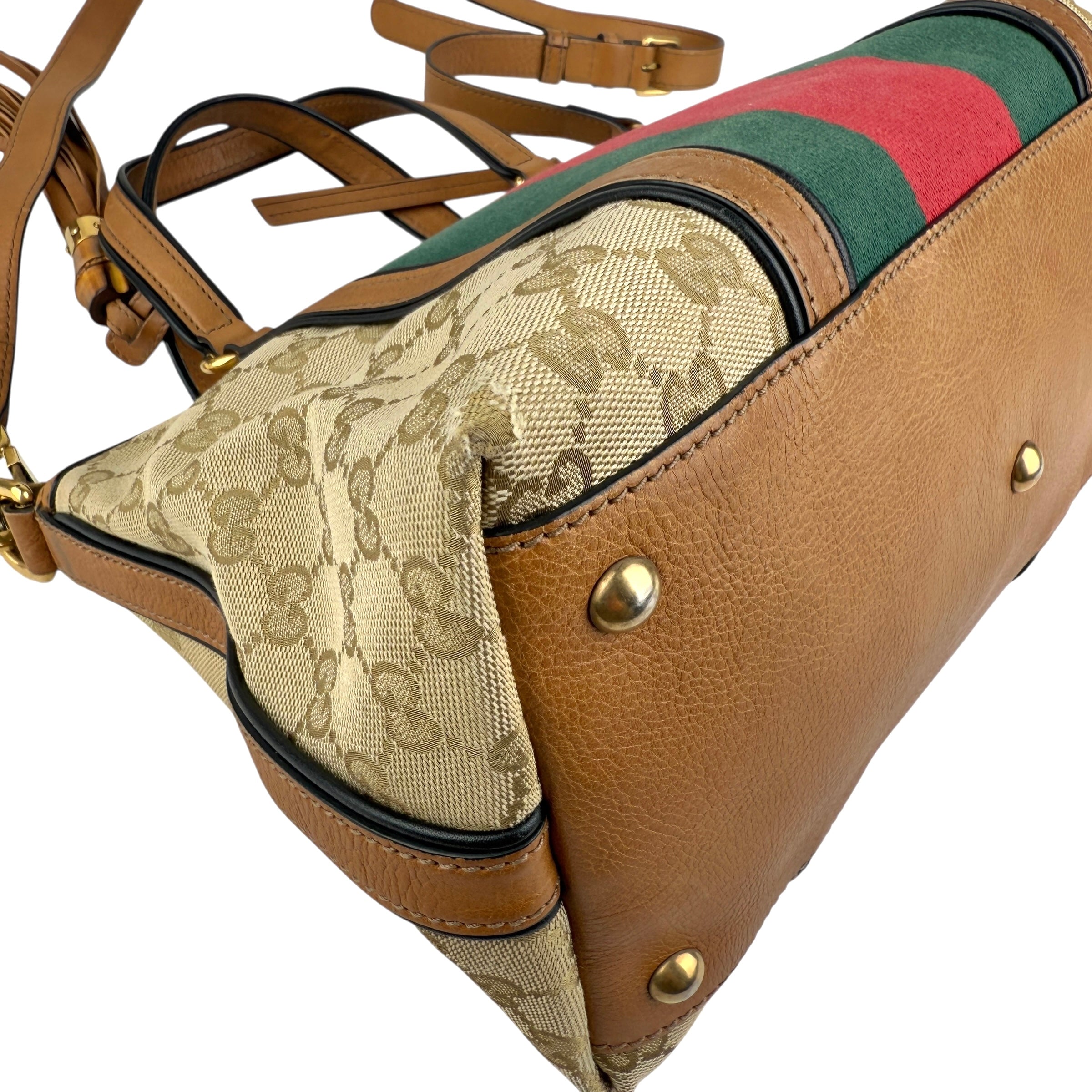 Pre-owned gucci-rania-convertible-top-handle-bag-gg-canvas