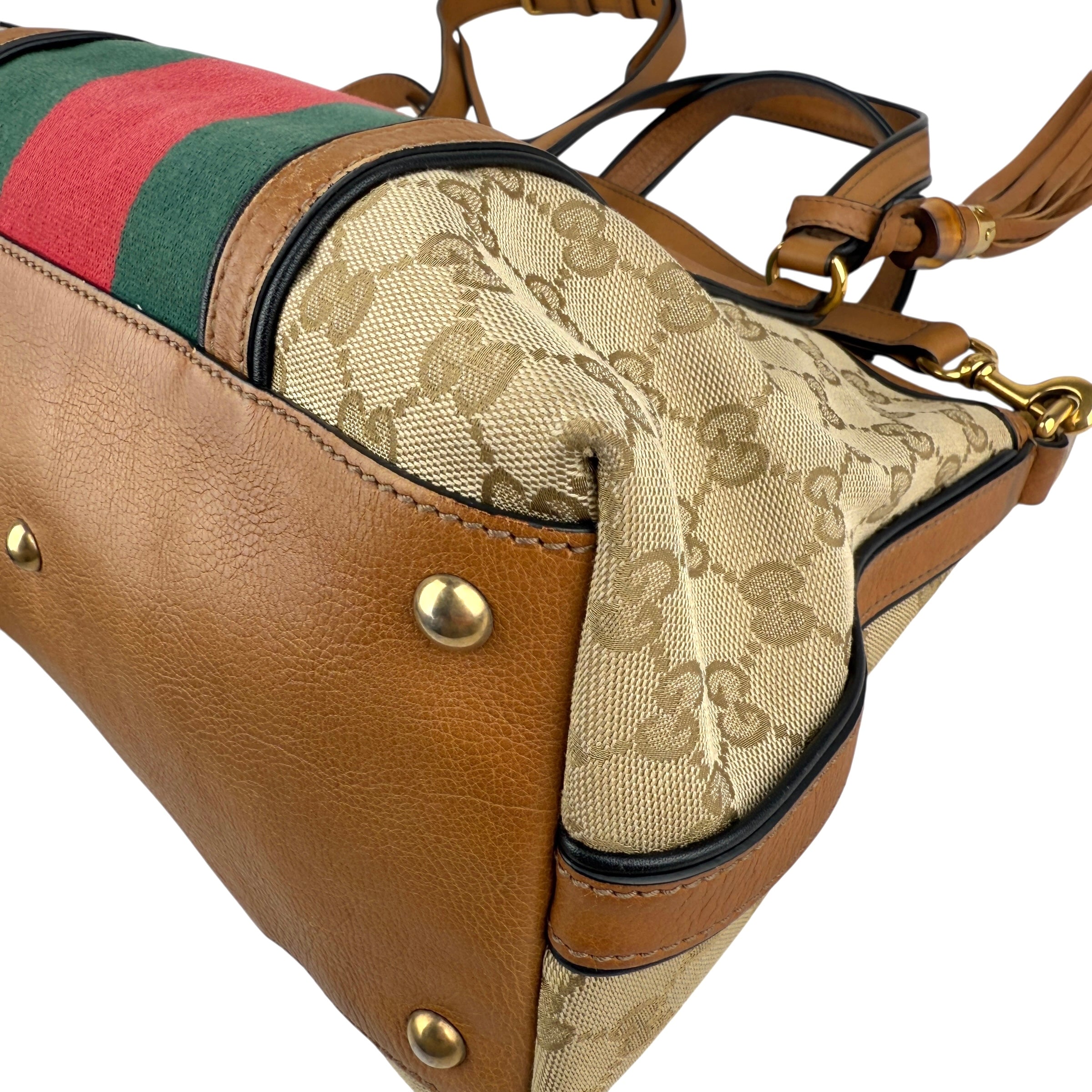 Pre-owned gucci-rania-convertible-top-handle-bag-gg-canvas