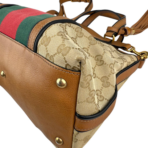 Pre-owned gucci-rania-convertible-top-handle-bag-gg-canvas