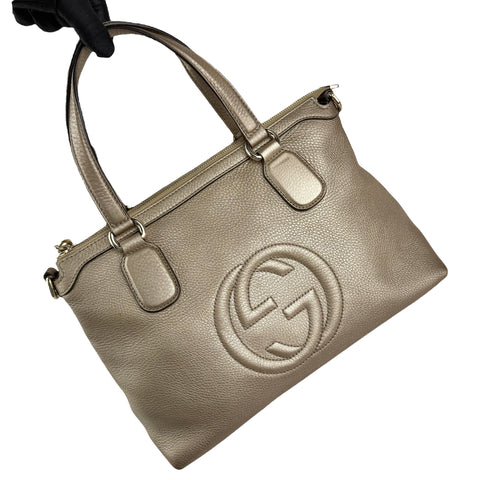 Gucci Soho Handbag Shoulder Bag Medium Gold Leather Bag Crossbody Strap
