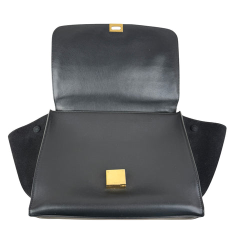 Pre-owned celine-black-leather-suede-croc-embossed-calfskin-trapeze-bag