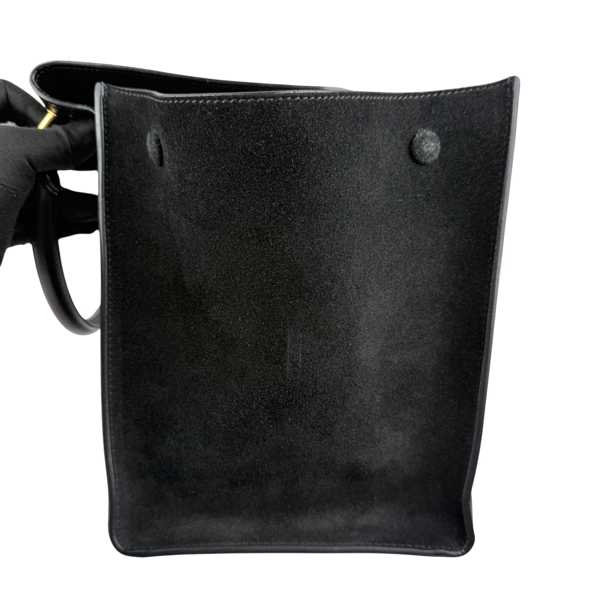 Pre-owned celine-black-leather-suede-croc-embossed-calfskin-trapeze-bag