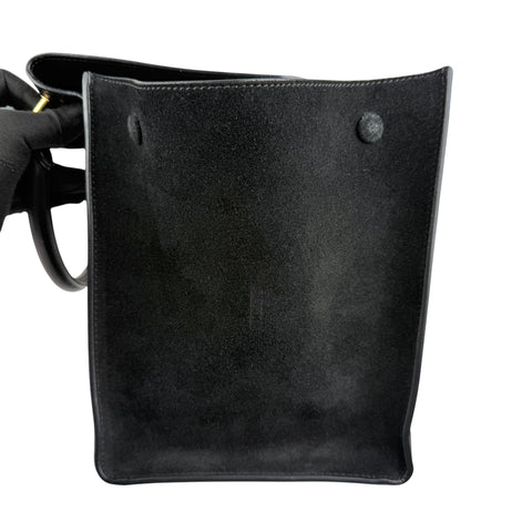 Pre-owned celine-black-leather-suede-croc-embossed-calfskin-trapeze-bag