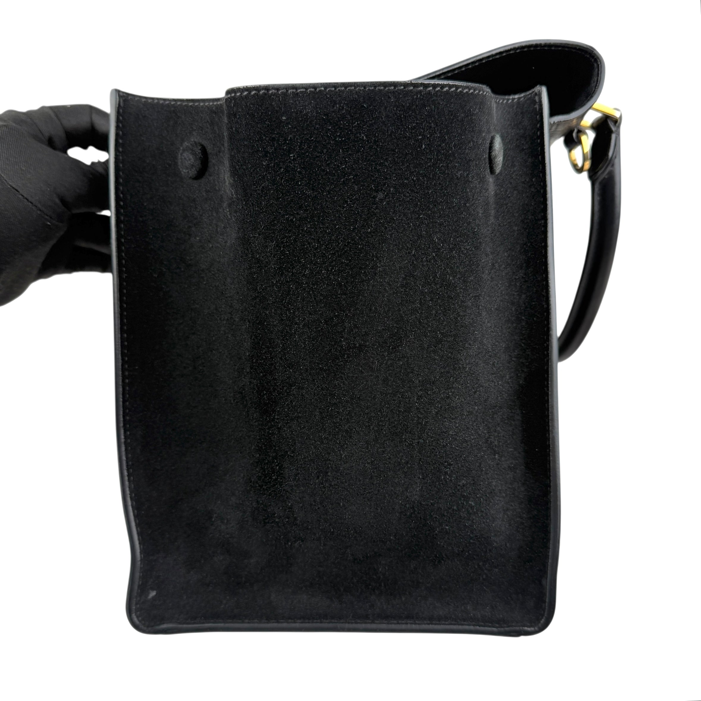 Pre-owned celine-black-leather-suede-croc-embossed-calfskin-trapeze-bag