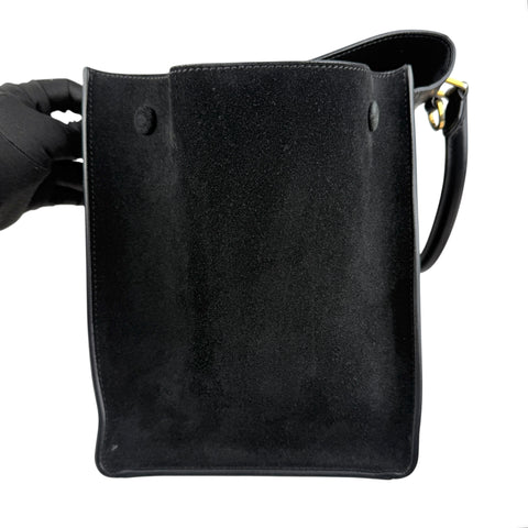 Pre-owned celine-black-leather-suede-croc-embossed-calfskin-trapeze-bag