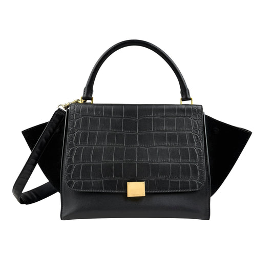 celine-black-leather-suede-croc-embossed-calfskin-trapeze-bag