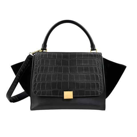 celine-black-leather-suede-croc-embossed-calfskin-trapeze-bag