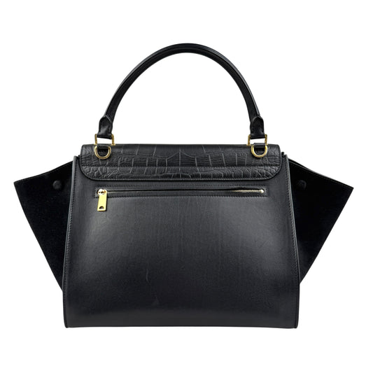 Pre-owned celine-black-leather-suede-croc-embossed-calfskin-trapeze-bag back view