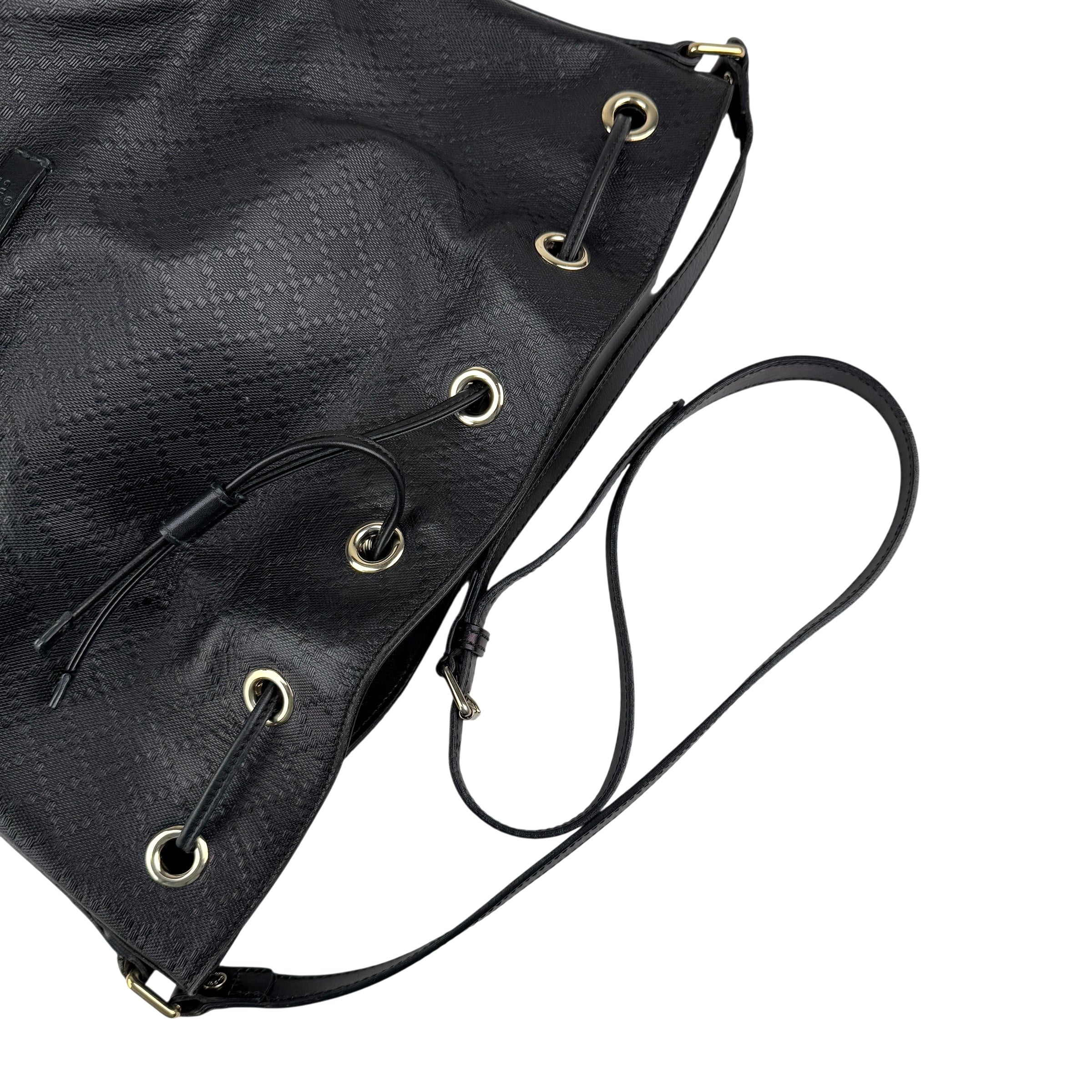 Pre-owned gucci-black-leather-diamante-bucket-bag