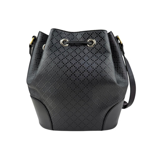Pre-owned gucci-black-leather-diamante-bucket-bag back view