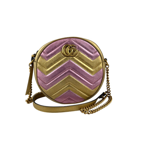 Gucci Gold GG Marmont Round Crossbody Bag